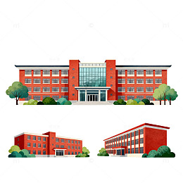 扁平风校园建筑插画设计素材