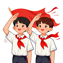 卡通风少先队员敬礼插画设计素材