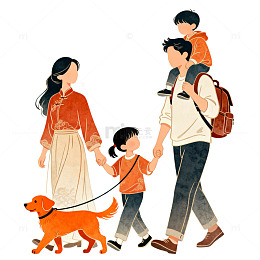 插画风家庭出游手绘温馨场景设计素材