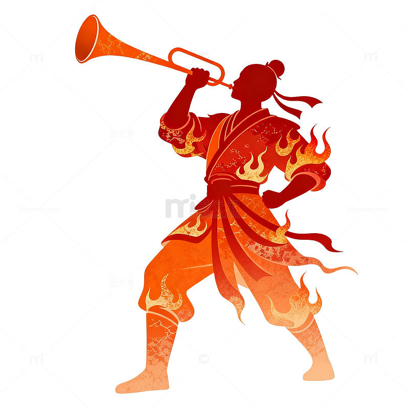剪影风古代武士吹号角设计素材