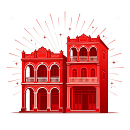扁平风红色建筑插画设计素材