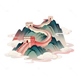 国风插画长城山水手绘设计素材