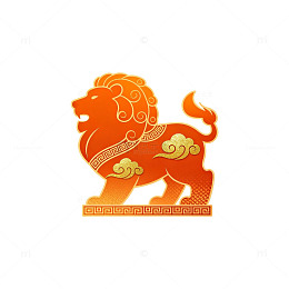 剪纸风中国风狮子图案设计素材
