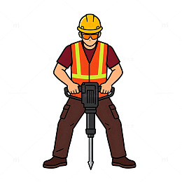 卡通风格建筑工人手持电镐设计免扣素材