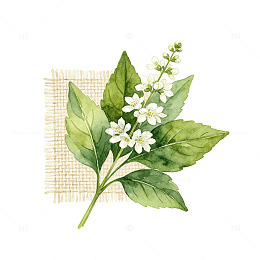 水彩风植物花卉手绘绿叶白花设计素材