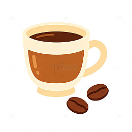 扁平风咖啡杯与咖啡豆矢量素材