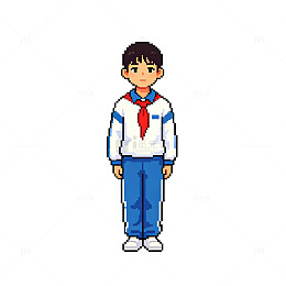 像素风学生校服卡通人物设计素材