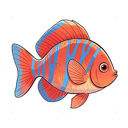 卡通风格热带鱼手绘插画素材