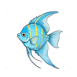 手绘风蓝色神仙鱼插画设计素材