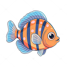 卡通风格热带鱼插画设计素材