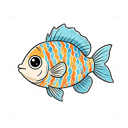卡通风格彩色小鱼矢量插画素材