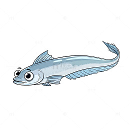 卡通风格银色鱼手绘插画设计素材