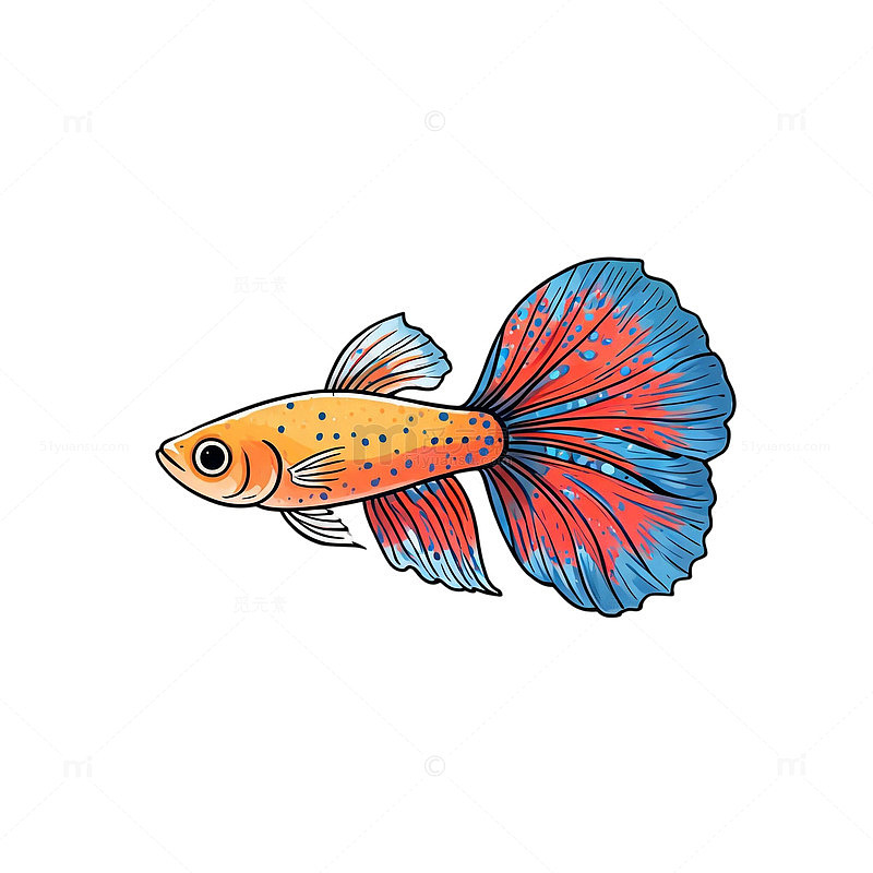 手绘风孔雀鱼彩色插画设计素材