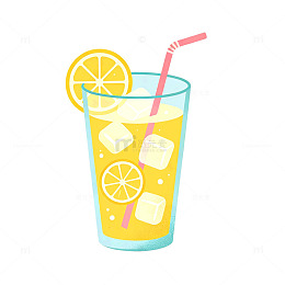 卡通风柠檬冰饮插画设计素材
