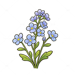 卡通风格蓝色小花植物插画设计素材