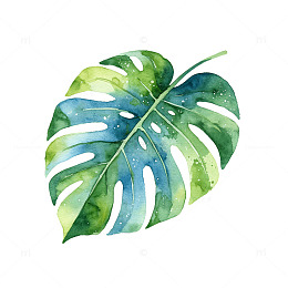 水彩风热带植物龟背竹叶子设计素材