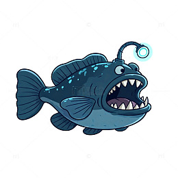 卡通风深海怪鱼矢量插画设计素材