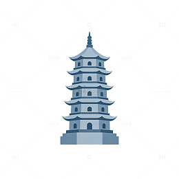 扁平风中国古塔建筑矢量素材