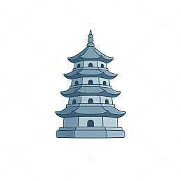 卡通风格中国古塔建筑矢量素材