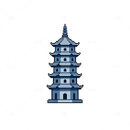 像素风中国古塔建筑插画设计素材