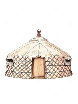 手绘风蒙古包建筑插画设计素材