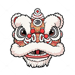 卡通风舞狮头像插画设计素材