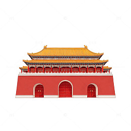 扁平风故宫城楼建筑插画设计素材