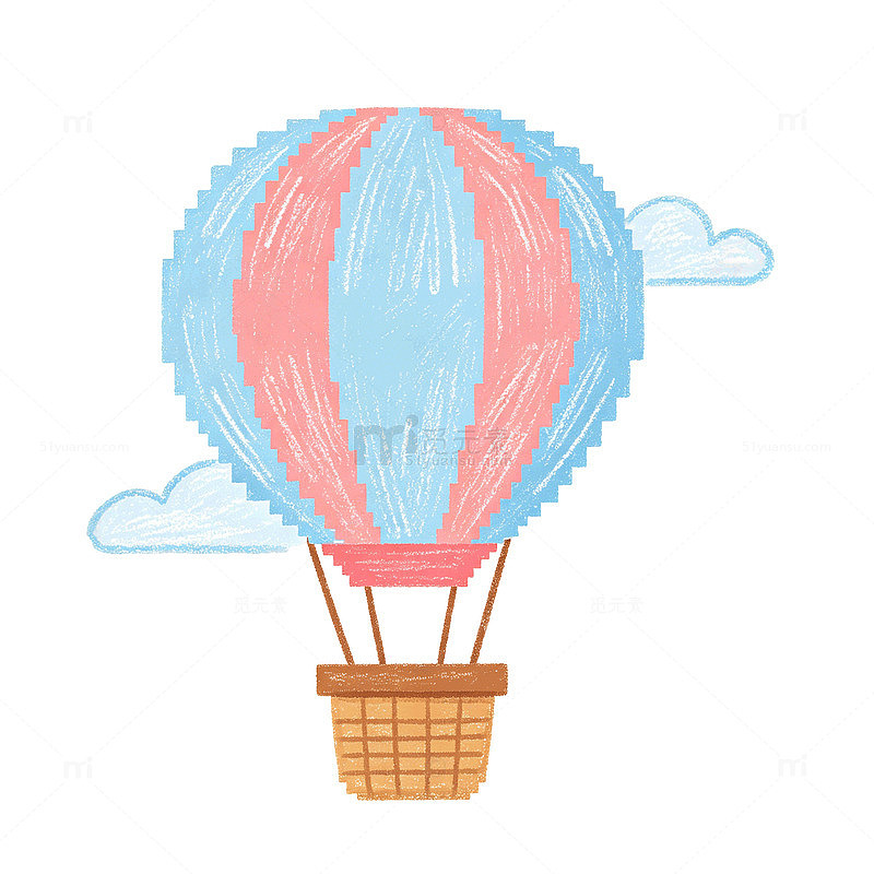 手绘风热气球云朵卡通插画素材