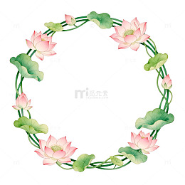 水彩风莲花花环手绘装饰设计素材
