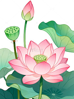 卡通风荷花盛开插画设计素材