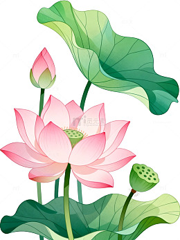 国风水墨风荷花莲花植物插画素材