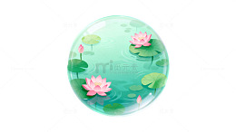 清新风荷塘莲花插画设计素材