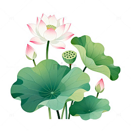 国风手绘荷花莲叶插画设计素材
