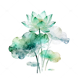 水彩风荷花池塘手绘植物设计素材