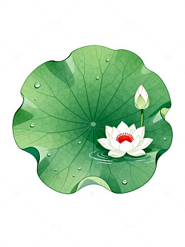 手绘风荷塘莲花绿叶插画设计素材