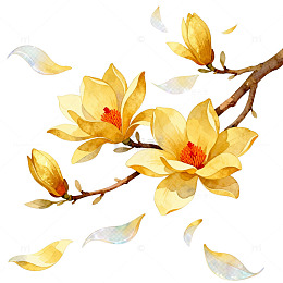 水彩风玉兰花枝手绘花卉设计素材