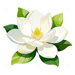 插画风玉兰花绿叶花卉设计素材