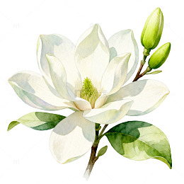 水彩风玉兰花枝手绘花卉设计素材