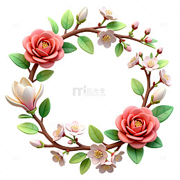 插画风花卉花环装饰设计素材