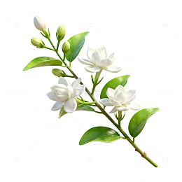 手绘风茉莉花枝植物插画设计素材