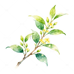 水彩风植物枝叶手绘设计素材