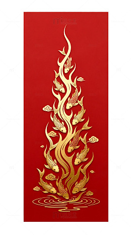 国风红色背景金鱼火焰图案设计素材