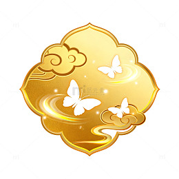 金色祥云蝴蝶花纹装饰设计素材