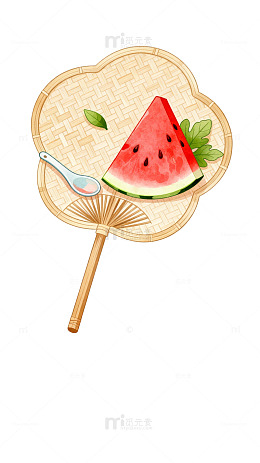 手绘风夏日清凉西瓜扇子设计素材