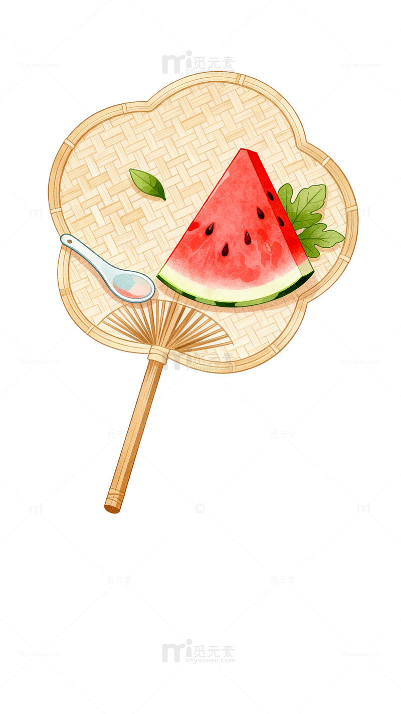 手绘风夏日清凉西瓜扇子设计素材