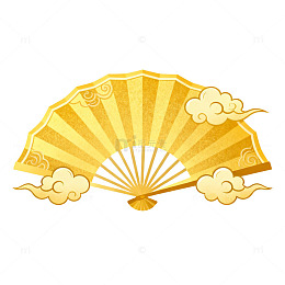 国风金色折扇祥云装饰设计素材