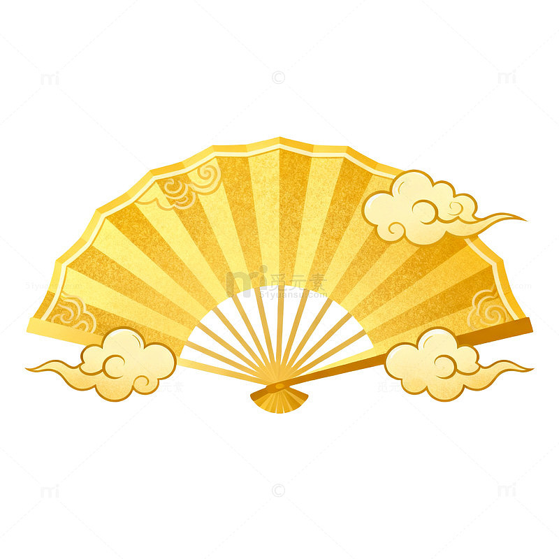 国风金色折扇祥云装饰设计素材