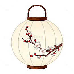 手绘风中式灯笼梅花装饰设计素材