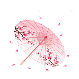 手绘风樱花油纸伞插画设计素材