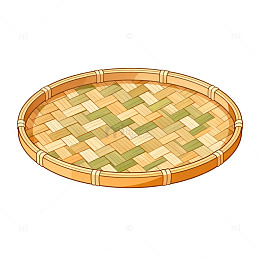 卡通风格竹编托盘手绘设计素材